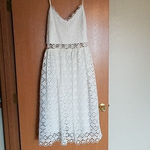 White Eyelet Lace Midi Dress